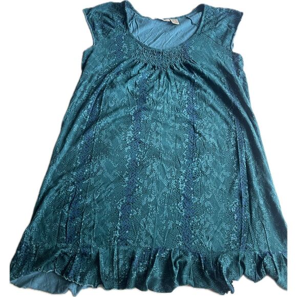 DKNY Green Cotton Blend Dress with Ruffle Green Snakeskin Print Women’s Size XL - Picture 1 of 6